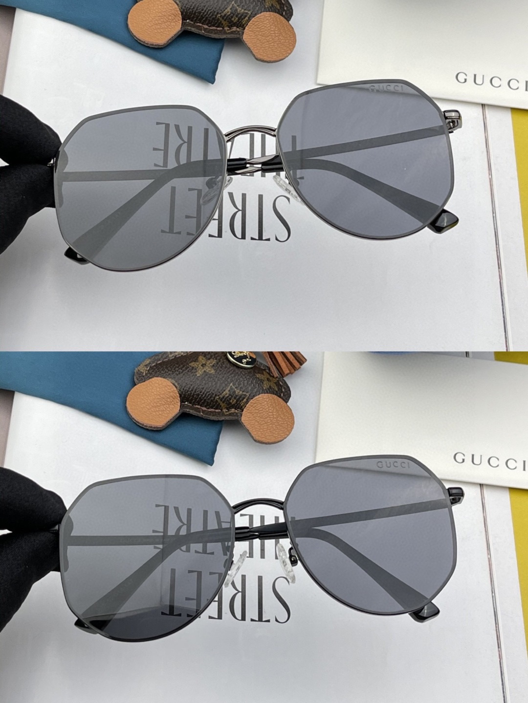GUCCI 男款炫彩飞行员偏光太阳镜 ❤️材质：高清尼龙加厚卡槽高清偏光镜片 🌹无边框镜架💕颜👍型号：G