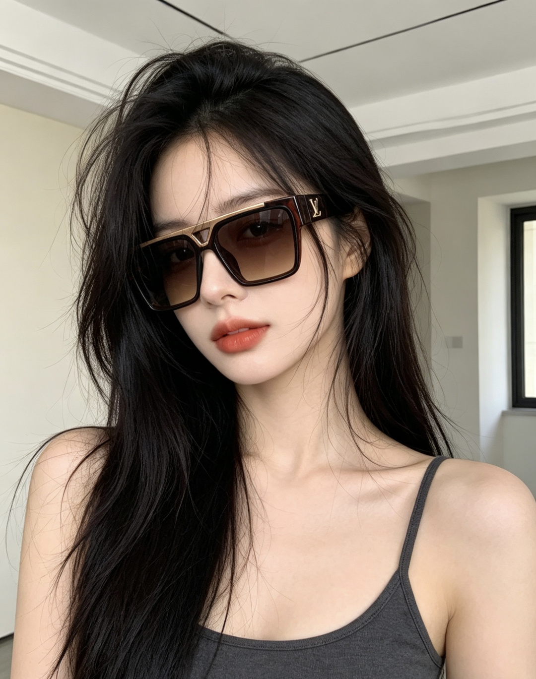 LV。高品质男女款”太阳镜。 开车钓鱼都可。百搭显瘦墨镜韩版男士飞行员大框司机开车防紫外线太阳镜，型号：
