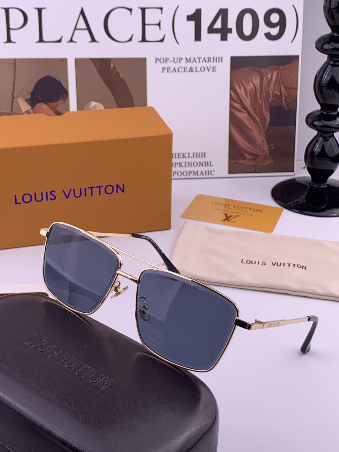 LV。高品质男女款”太阳镜。 开车钓鱼都可。百搭显瘦墨镜韩版男士飞行员大框司机开车防紫外线太阳镜，型号：