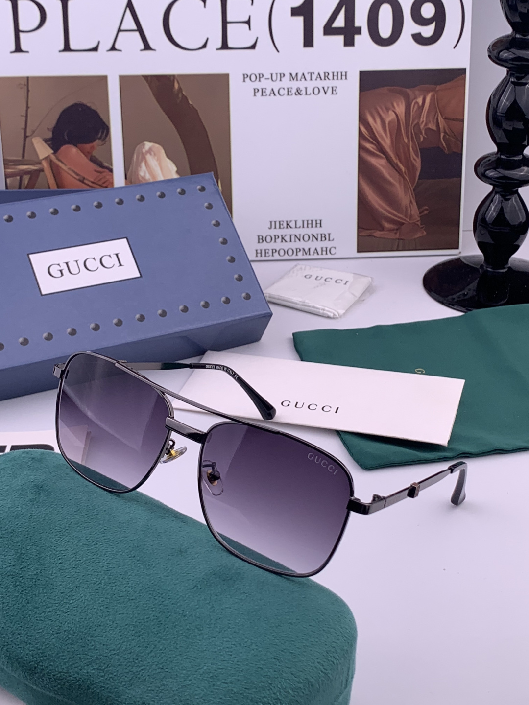 GUCC*。高品质男女款”太阳镜。 开车钓鱼都可。百搭显瘦墨镜韩版男士飞行员大框司机开车防紫外线太阳镜，