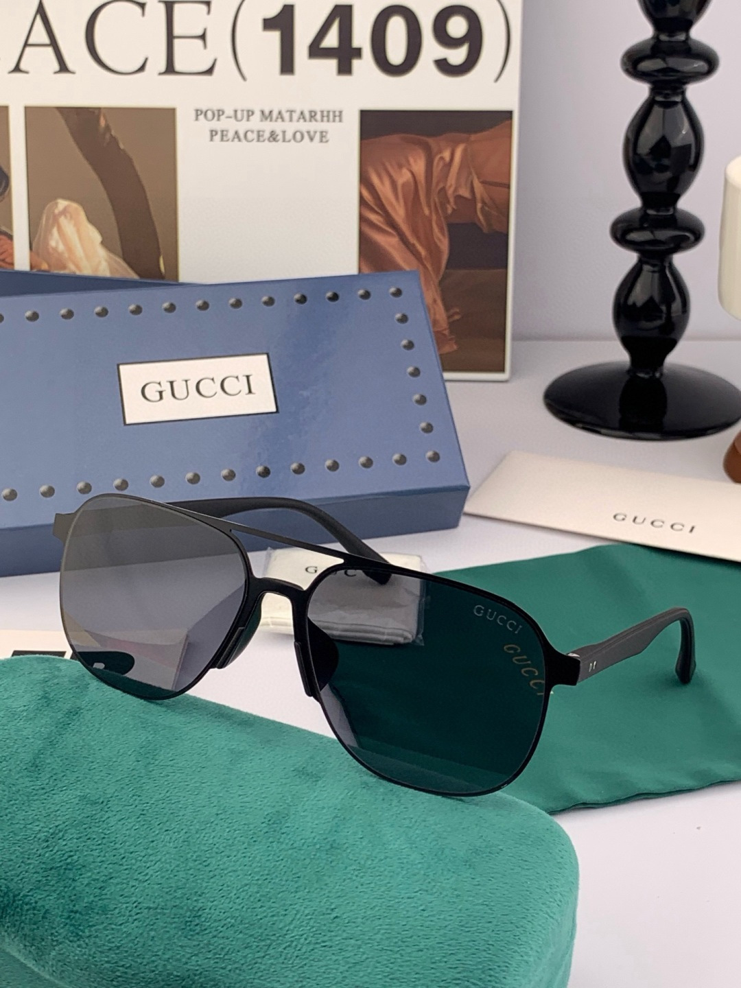 GUCCI 男款炫彩飞行员偏光太阳镜 ❤️材质：高清尼龙加厚卡槽高清偏光镜片 🌹无边框镜架💕颜👍型号：G