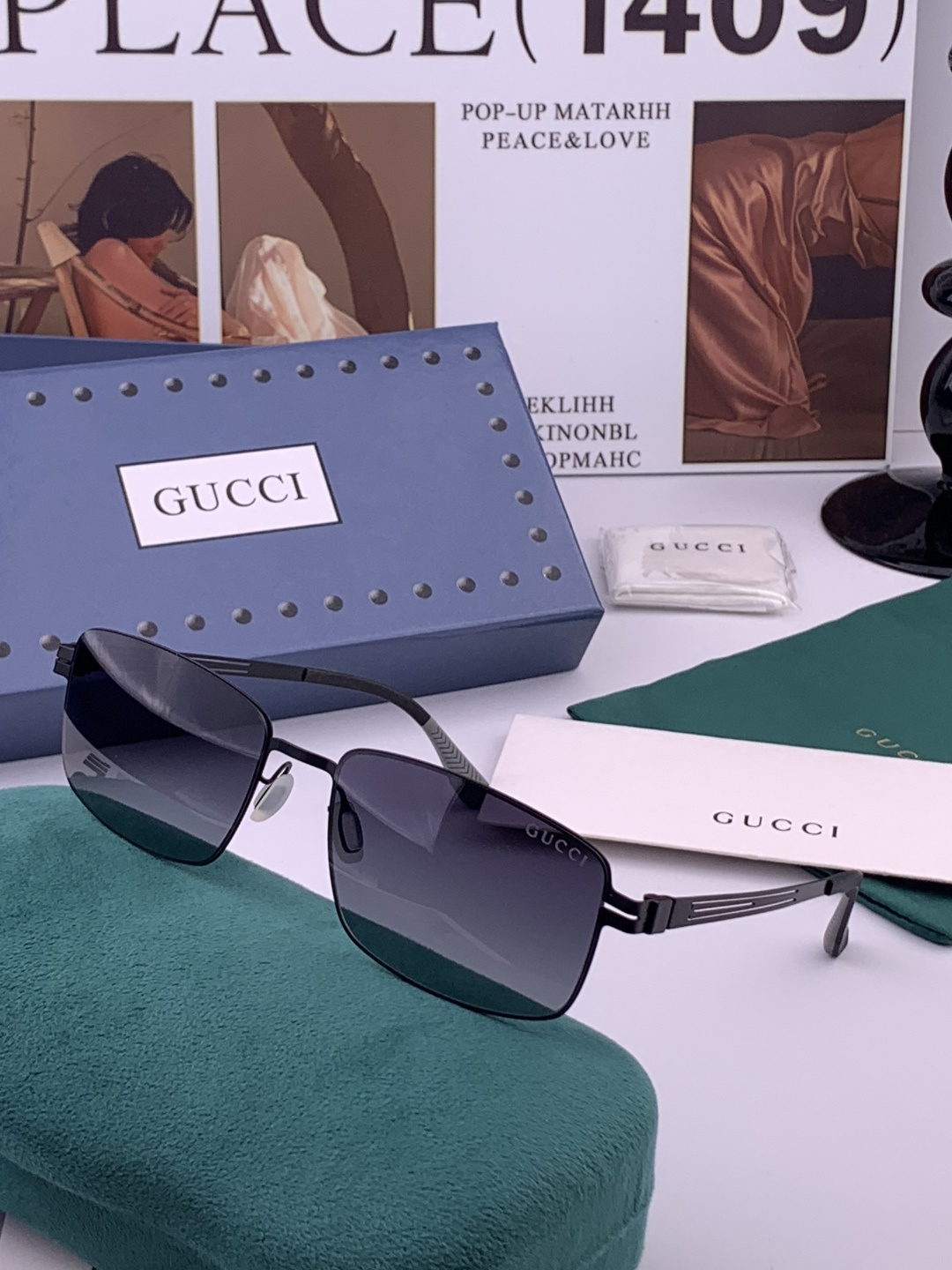 GUCCI 男款炫彩飞行员偏光太阳镜 ❤️材质：高清尼龙加厚卡槽高清偏光镜片 🌹无边框镜架💕颜👍型号：G