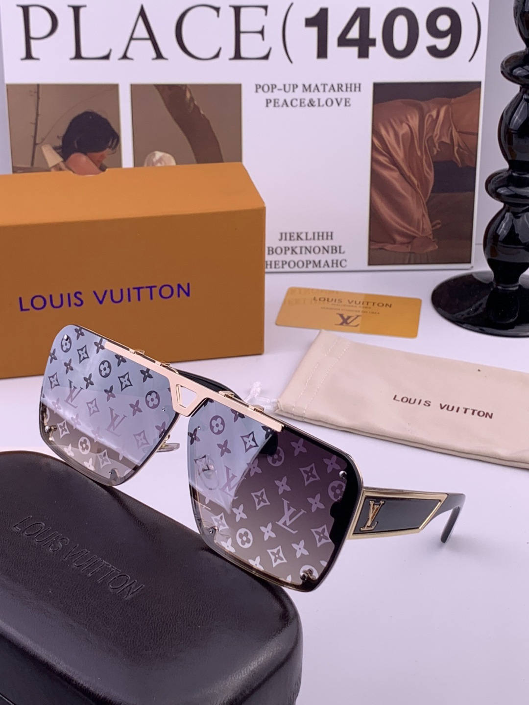 LV🔥高品质男女款”太阳镜🔥 开车钓鱼都可🔥百搭显瘦墨镜韩版男士飞行员大框司机开车防紫外线太阳镜，型号：