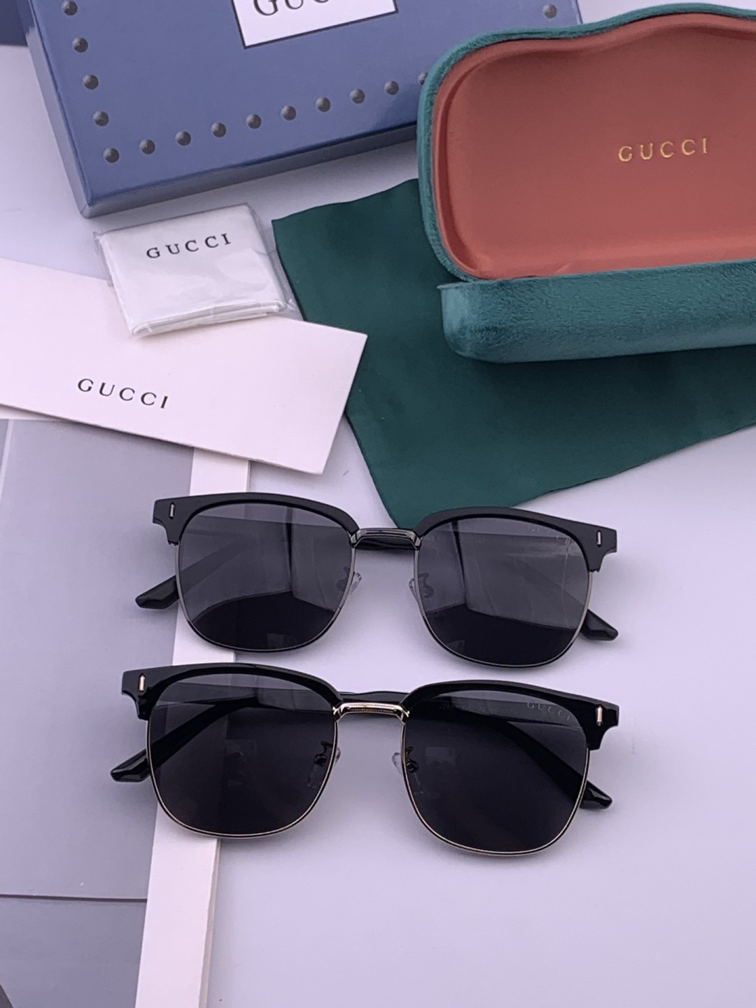 【GUCCI】新款GUCCI 时尚百搭大方框，别致半框设计 大气风格 全新清新配色，街拍气质护目太阳镜 