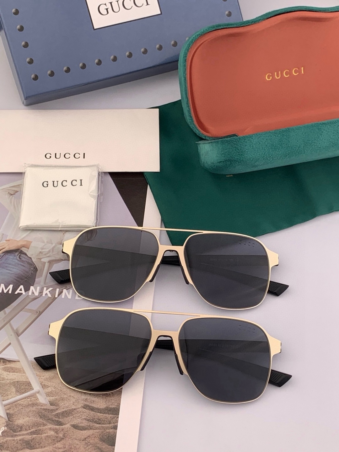 GUCCI 男款炫彩飞行员偏光太阳镜 ❤️材质：高清尼龙加厚卡槽高清偏光镜片 🌹无边框镜架💕颜👍型号：G