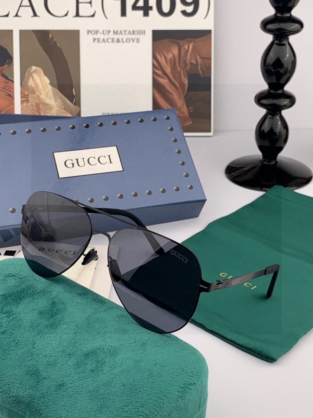 ♦️ GUCCI 新款男女情侣款太阳镜多边形墨镜iP电镀永不褪色 超轻超有弹性整幅眼镜无螺丝重要的是压不