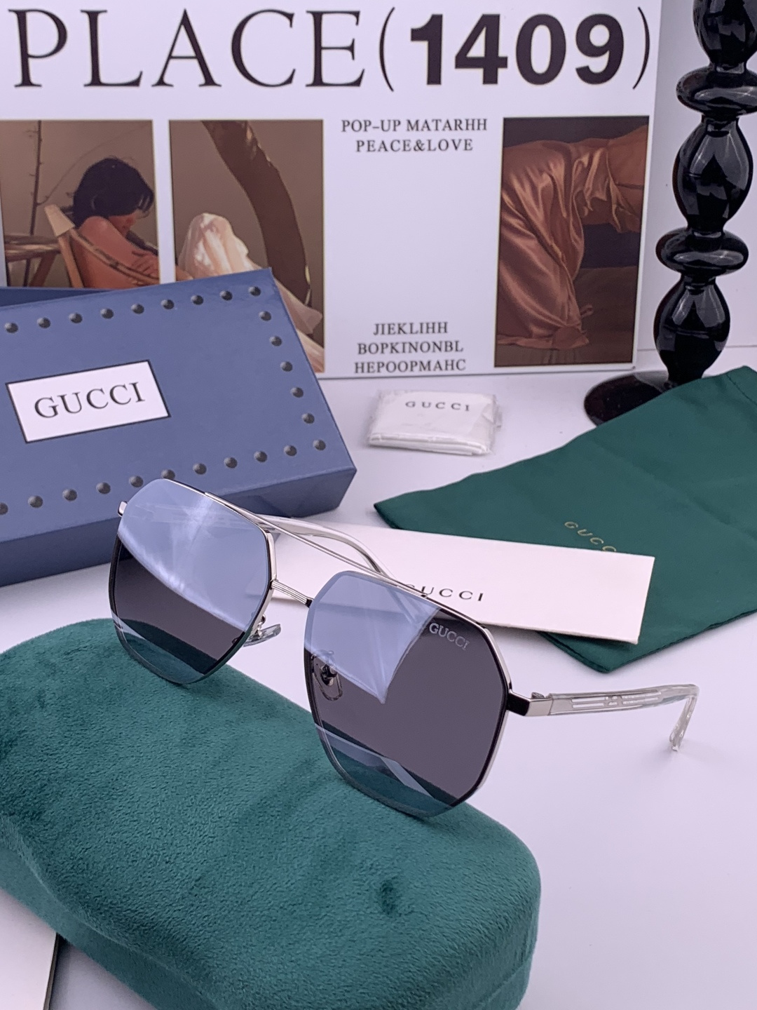 GUCCI 男款炫彩飞行员偏光太阳镜 ❤️材质：高清尼龙加厚卡槽高清偏光镜片 🌹无边框镜架💕颜👍型号：G