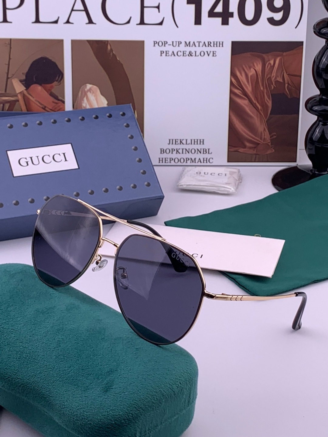 GUCCI 男款炫彩飞行员偏光太阳镜 ❤️材质：高清尼龙加厚卡槽高清偏光镜片 🌹无边框镜架💕颜👍型号：G