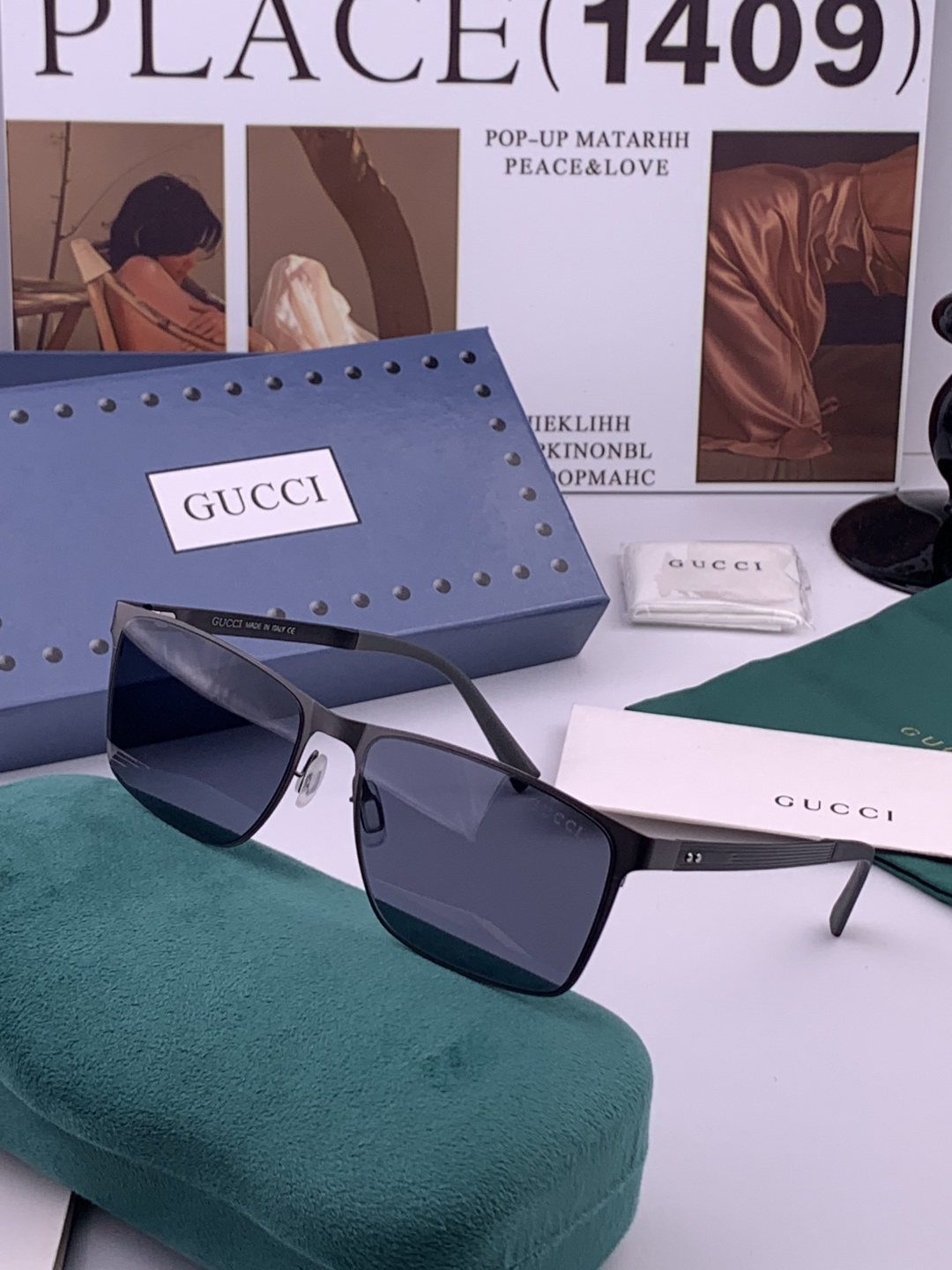 GUCCI 男款炫彩飞行员偏光太阳镜 ❤️材质：高清尼龙加厚卡槽高清偏光镜片 🌹无边框镜架💕颜👍型号：G