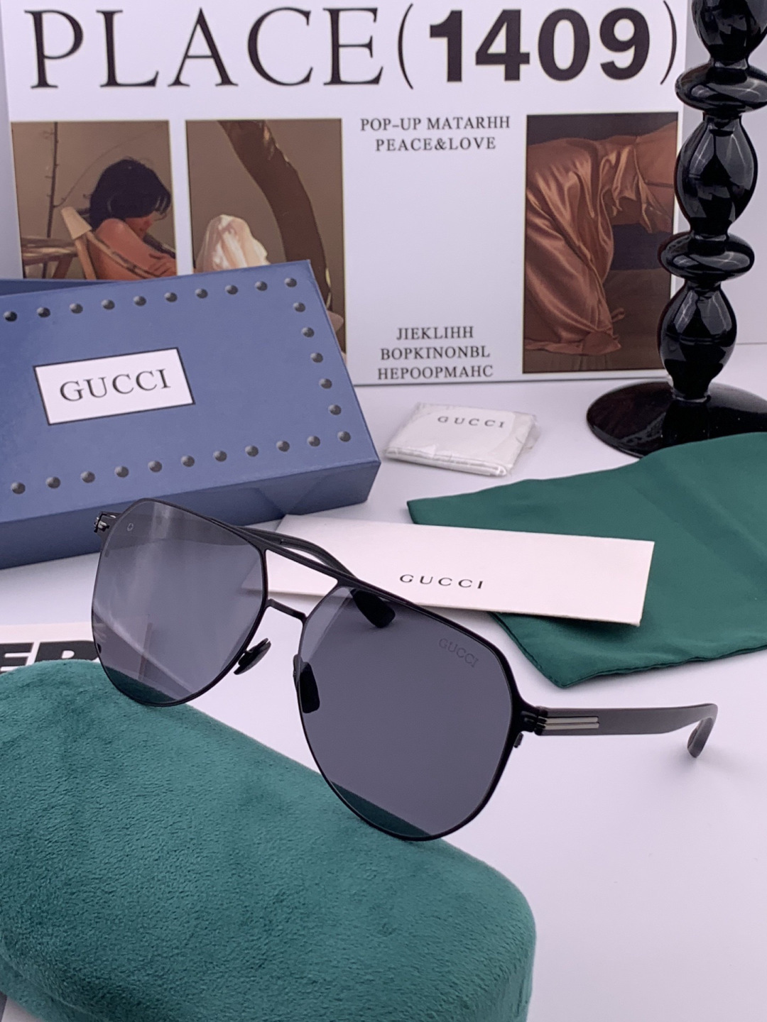 Gucci 男款炫彩飞行员偏光太阳镜 ❤️材质：高清尼龙加厚卡槽高清偏光镜片 🌹无边框镜架💕颜👍型号：G
