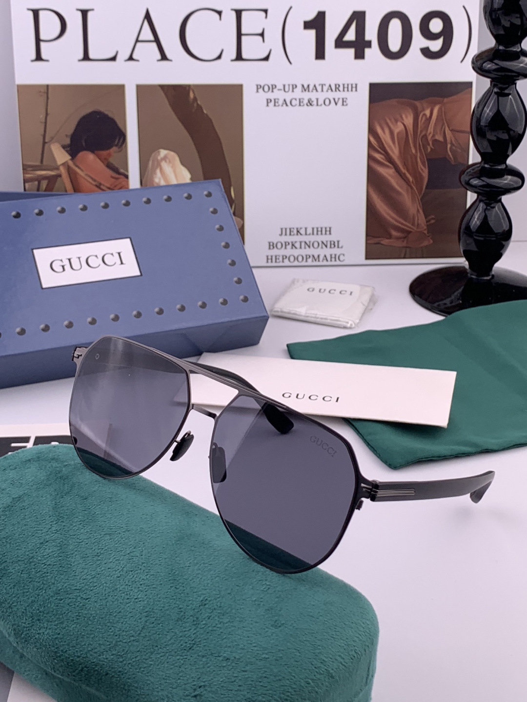 Gucci 男款炫彩飞行员偏光太阳镜 ❤️材质：高清尼龙加厚卡槽高清偏光镜片 🌹无边框镜架💕颜👍型号：G