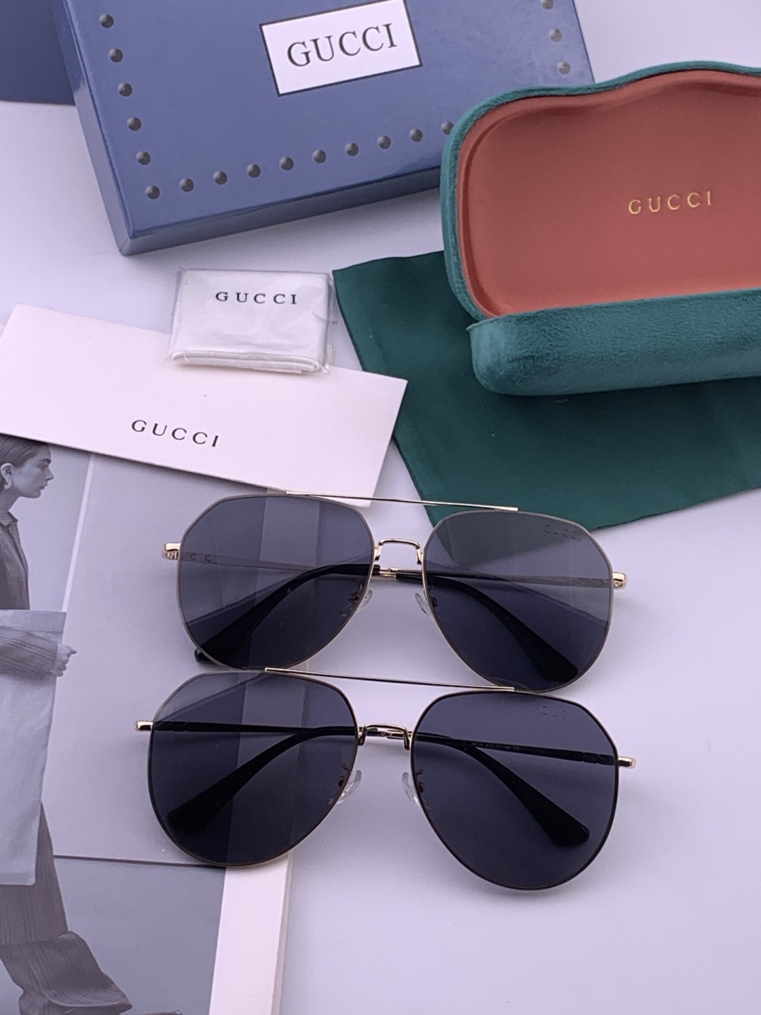GUCCI 男款炫彩飞行员偏光太阳镜 ❤️材质：高清尼龙加厚卡槽高清偏光镜片 🌹无边框镜架💕颜👍型号：G