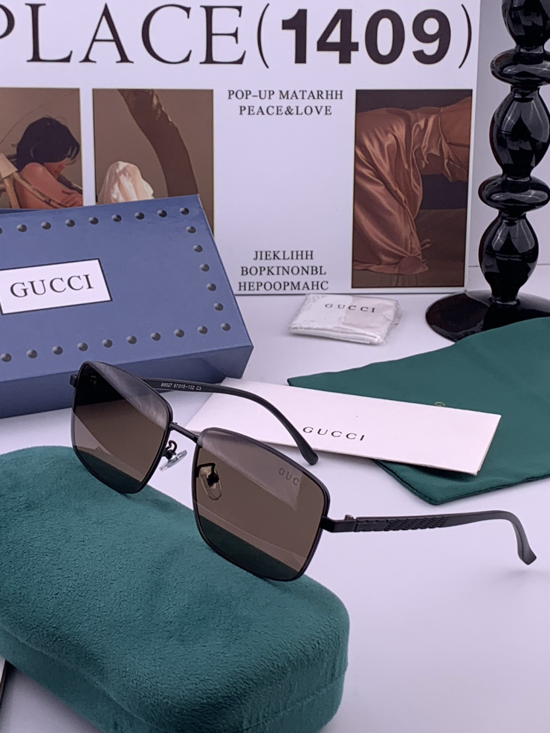 GUCCI 男款炫彩飞行员偏光太阳镜 ❤️材质：高清尼龙加厚卡槽高清偏光镜片 🌹无边框镜架💕颜👍型号：G