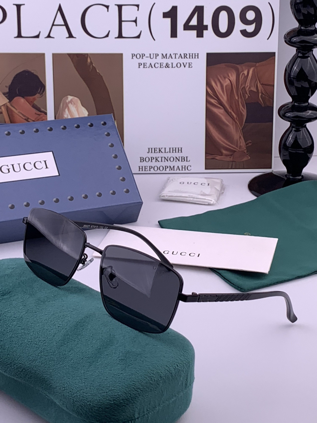 GUCCI 男款炫彩飞行员偏光太阳镜 ❤️材质：高清尼龙加厚卡槽高清偏光镜片 🌹无边框镜架💕颜👍型号：G