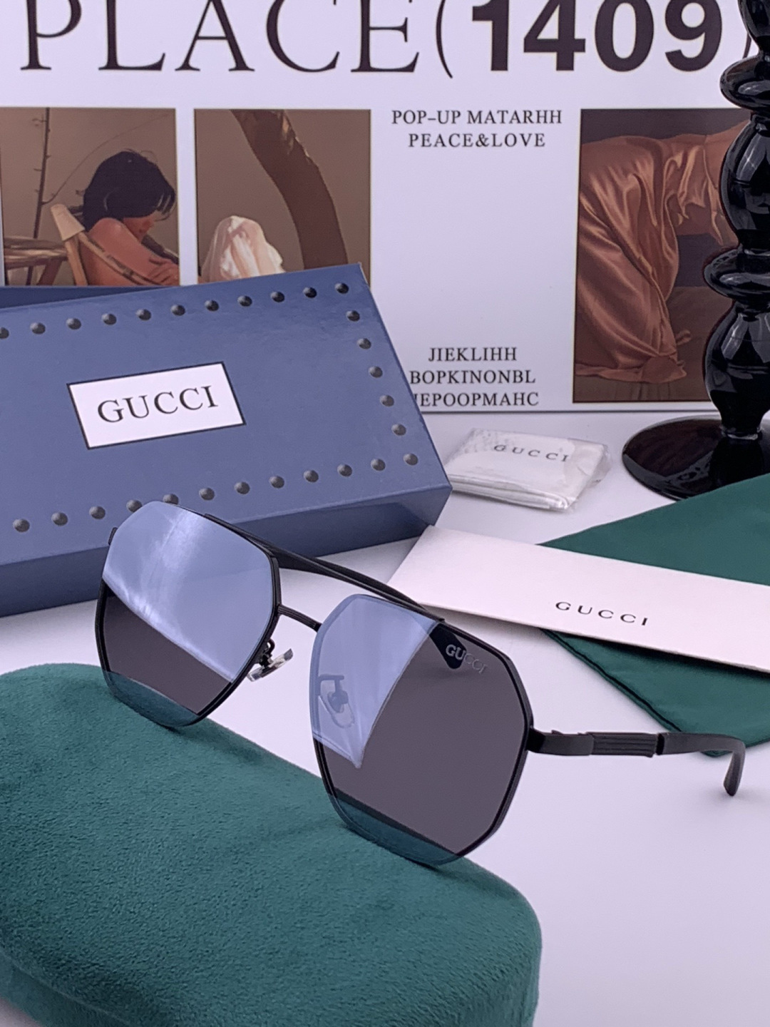GUCCI 男款炫彩飞行员偏光太阳镜 ❤️材质：高清尼龙加厚卡槽高清偏光镜片 🌹无边框镜架💕颜👍型号：G