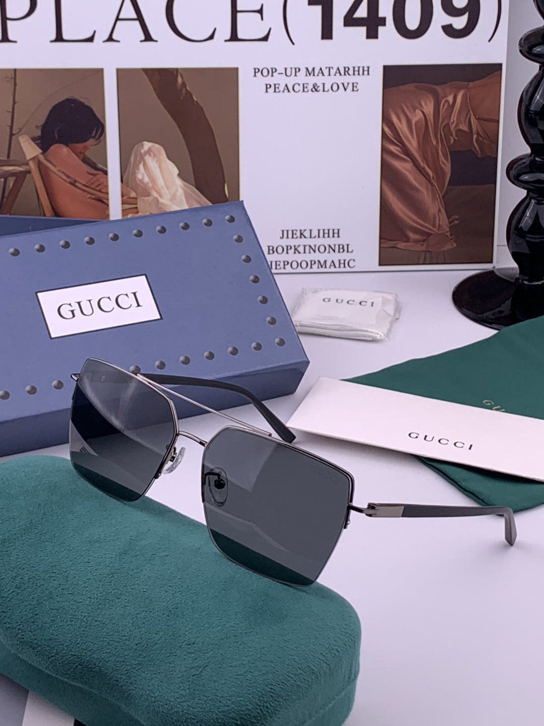 GUCCI 男款炫彩飞行员偏光太阳镜 ❤️材质：高清尼龙加厚卡槽高清偏光镜片 🌹无边框镜架💕颜👍型号：G