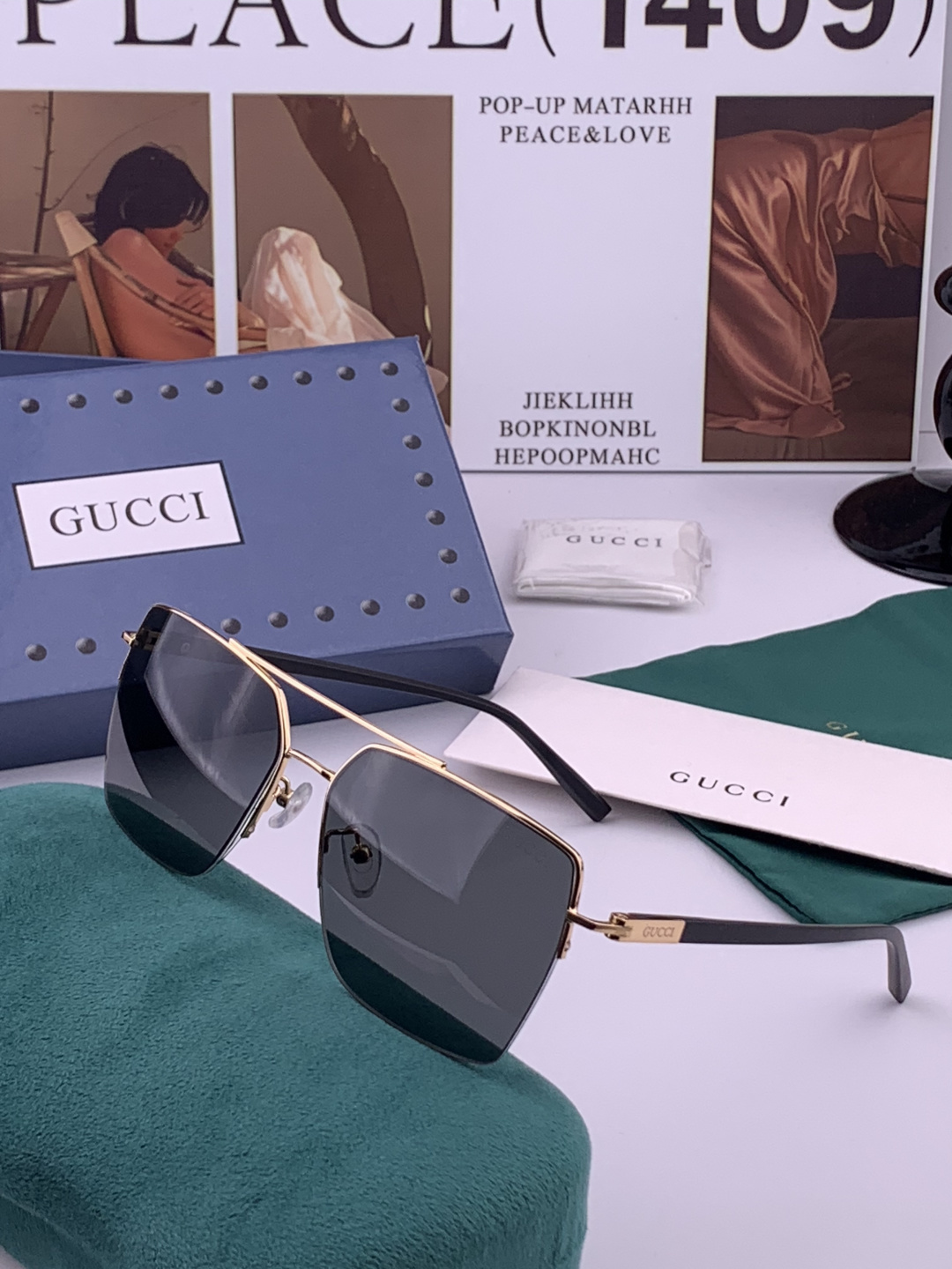GUCCI 男款炫彩飞行员偏光太阳镜 ❤️材质：高清尼龙加厚卡槽高清偏光镜片 🌹无边框镜架💕颜👍型号：G