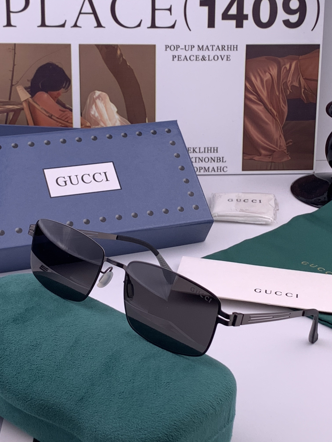 GUCCI 男款炫彩飞行员偏光太阳镜 ❤️材质：高清尼龙加厚卡槽高清偏光镜片 🌹无边框镜架💕颜👍型号：G