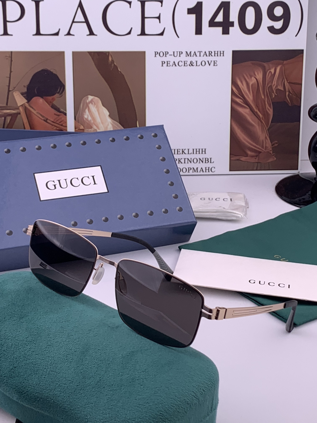 GUCCI 男款炫彩飞行员偏光太阳镜 ❤️材质：高清尼龙加厚卡槽高清偏光镜片 🌹无边框镜架💕颜👍型号：G