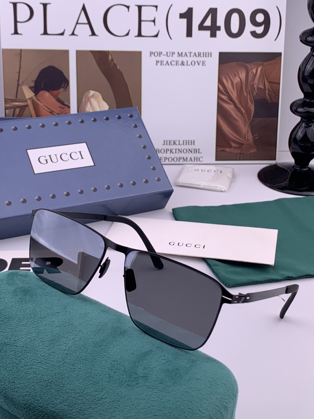 GUCCI 男款炫彩飞行员偏光太阳镜 ❤️材质：高清尼龙加厚卡槽高清偏光镜片 🌹无边框镜架💕颜👍型号：G