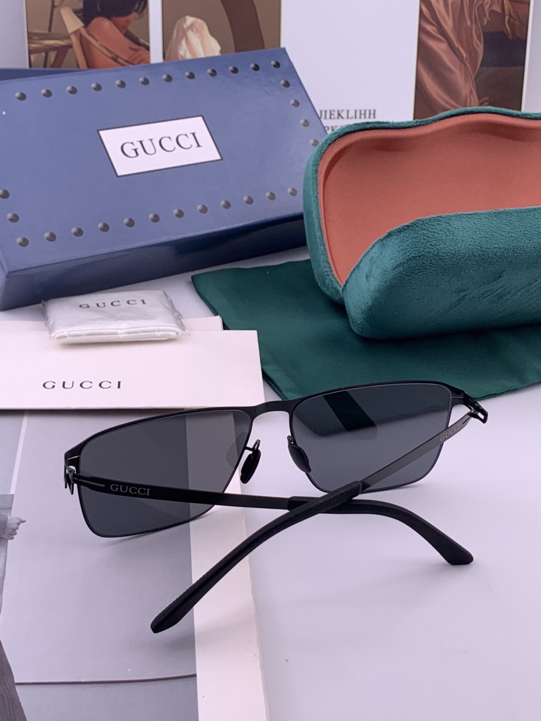 GUCCI 男款炫彩飞行员偏光太阳镜 ❤️材质：高清尼龙加厚卡槽高清偏光镜片 🌹无边框镜架💕颜👍型号：G
