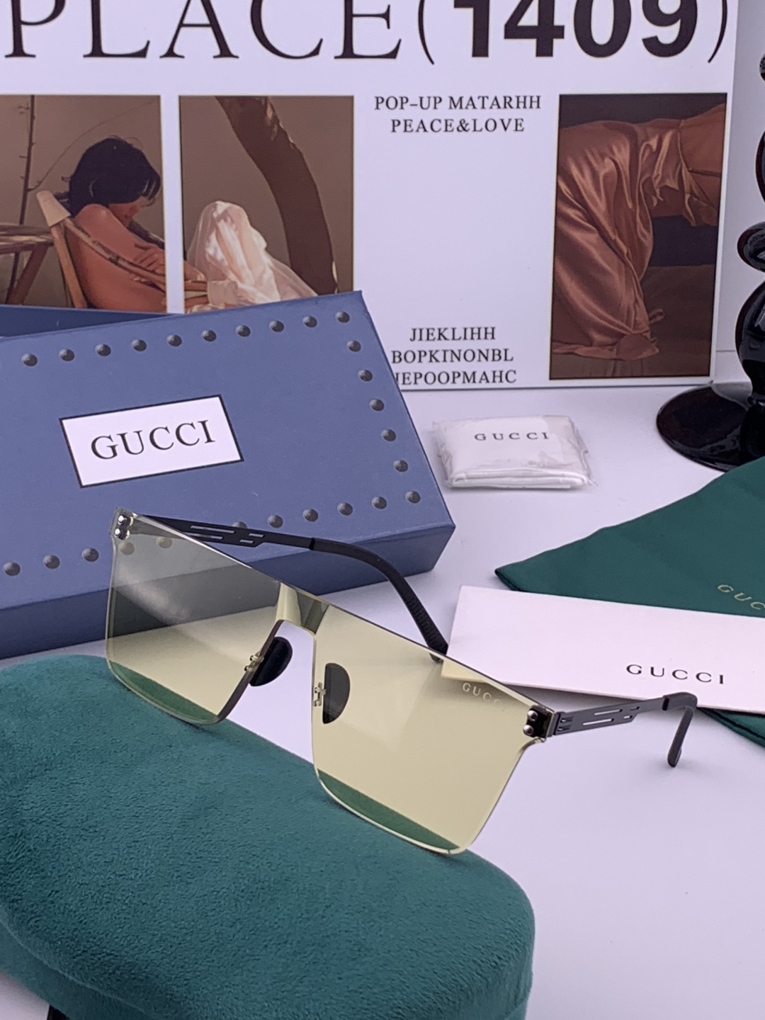 GUCC*  新款男女情侣款太阳iP电镀永不褪色 卖点：超轻超有弹性整幅眼镜无螺丝重要的是压不坏、镜片：