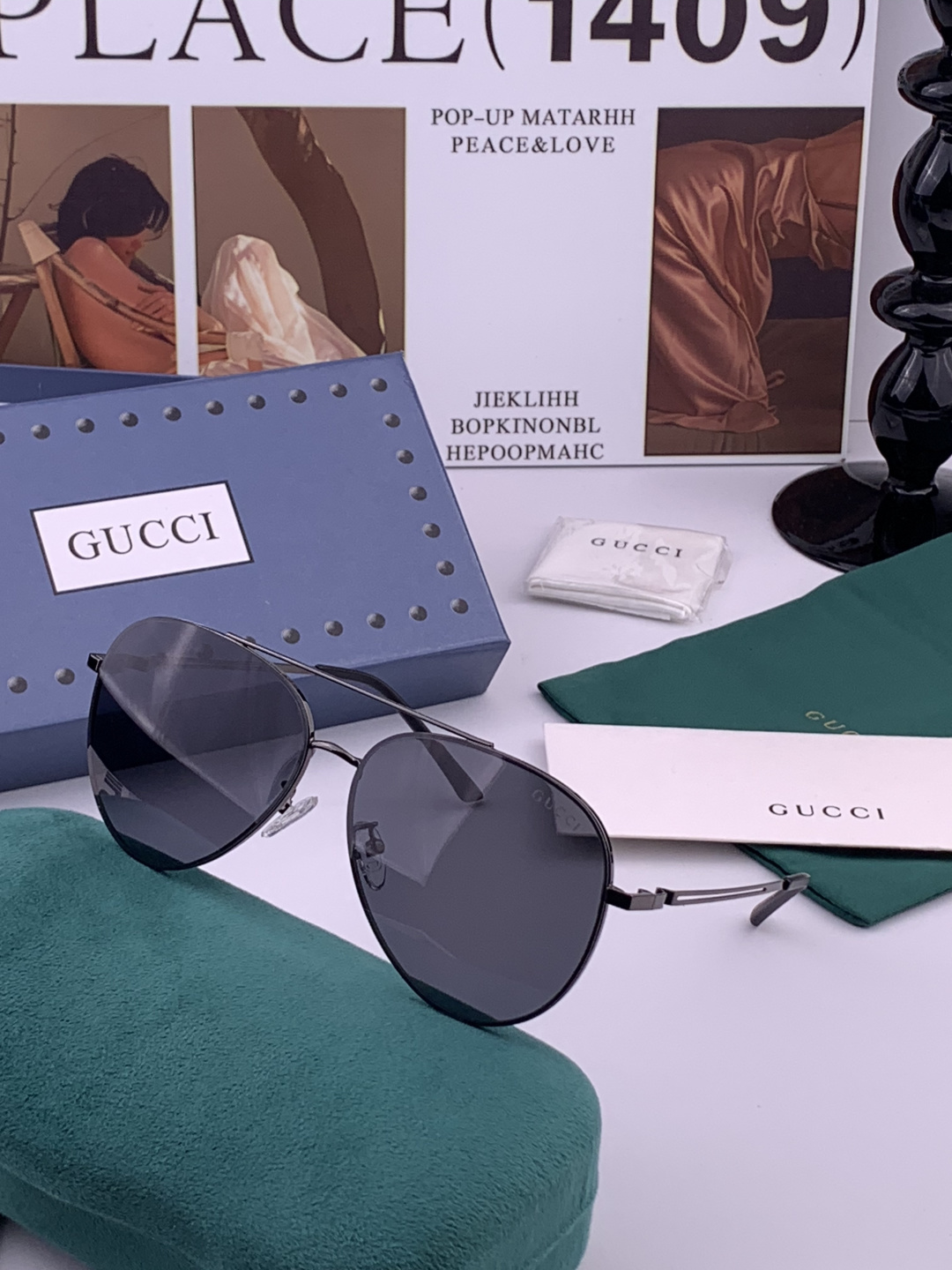 GUCCI 男款炫彩飞行员偏光太阳镜 ❤️材质：高清尼龙加厚卡槽高清偏光镜片 🌹无边框镜架💕颜👍型号：G
