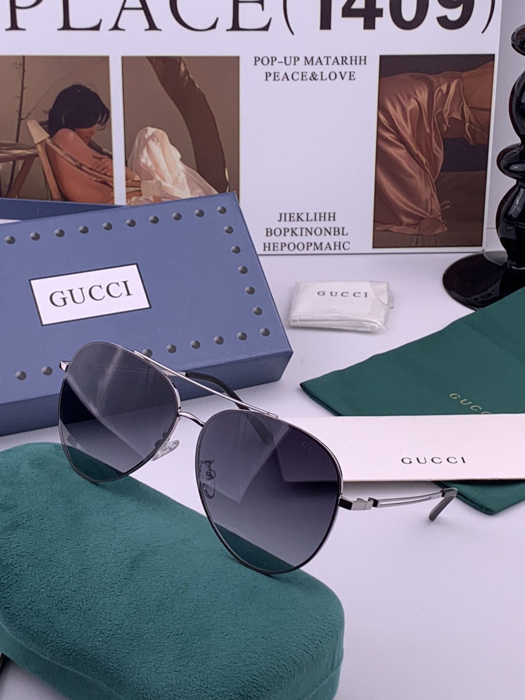 GUCCI 男款炫彩飞行员偏光太阳镜 ❤️材质：高清尼龙加厚卡槽高清偏光镜片 🌹无边框镜架💕颜👍型号：G