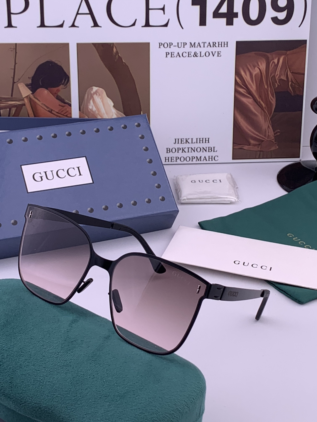 ♦️ GUCCI 新款男女情侣款太阳镜多边形墨镜iP电镀永不褪色 超轻超有弹性整幅眼镜无螺丝重要的是压不