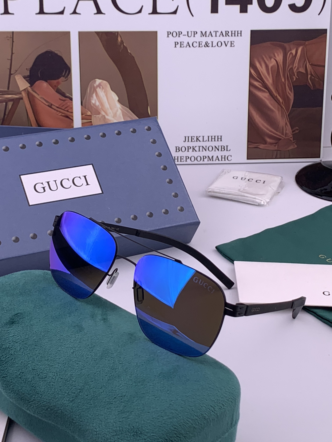 GUCCI 男款炫彩飞行员偏光太阳镜 ❤️材质：高清尼龙加厚卡槽高清偏光镜片 🌹无边框镜架💕颜👍型号：G