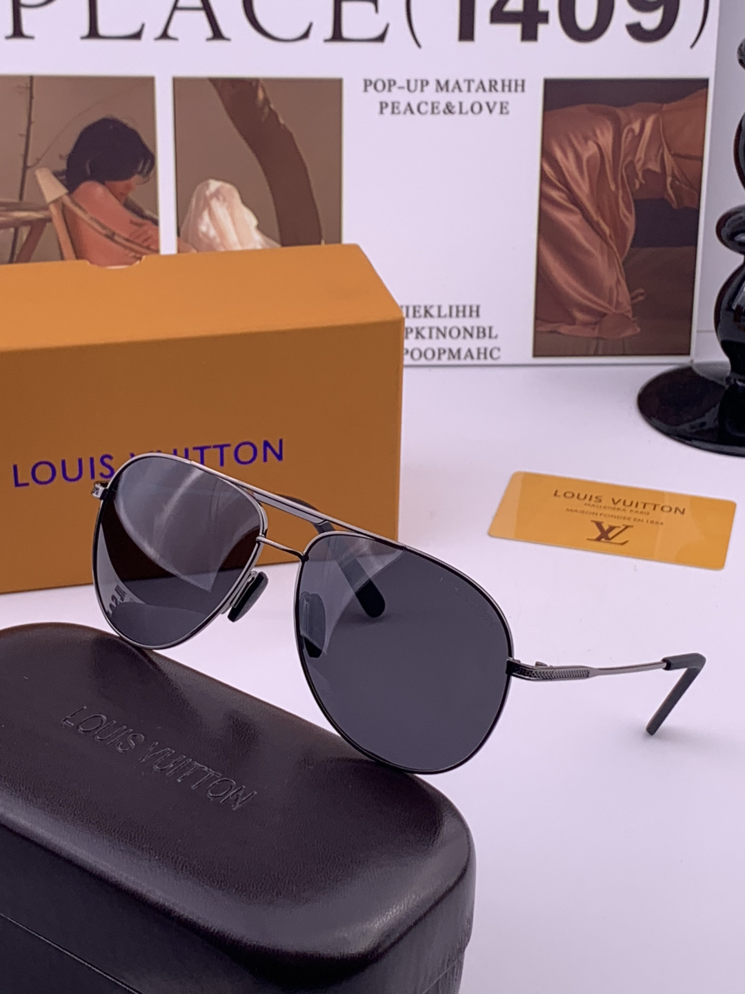 LV🔥高品质男女款”太阳镜🔥 开车钓鱼都可🔥百搭显瘦墨镜韩版男士飞行员大框司机开车防紫外线太阳镜，型号：