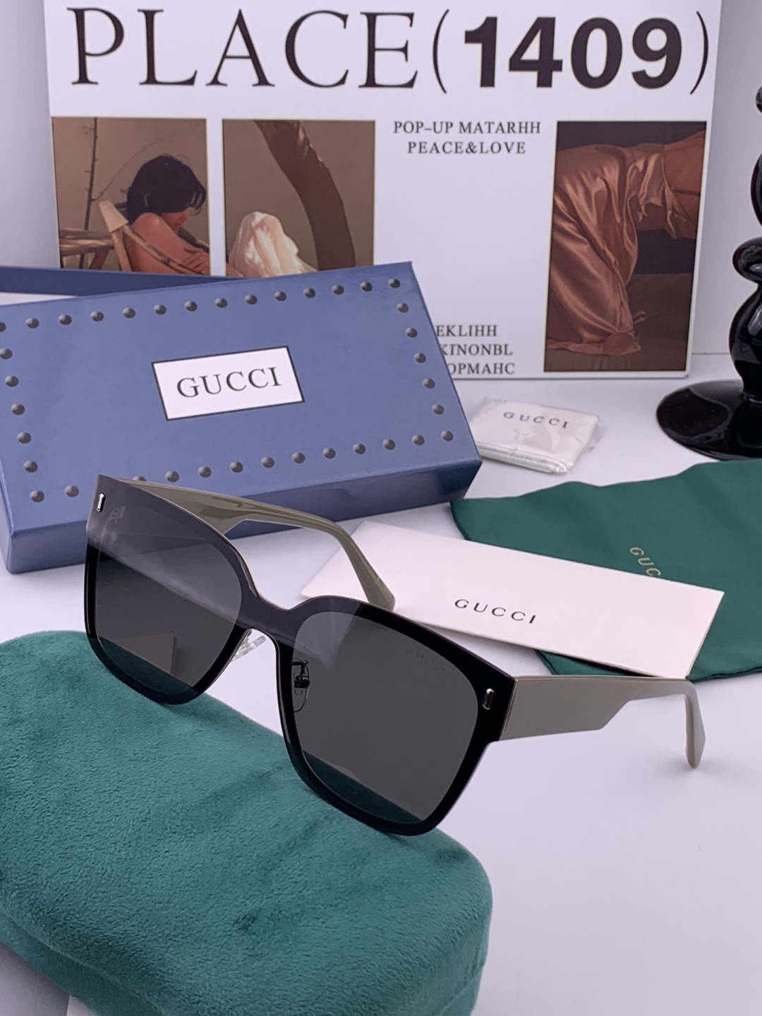 GUCCI  新款连体尼龙偏光太眼镜，情侣款时尚方框太阳镜佩戴舒适网红潮流款墨镜，大气女人范儿，大脸小脸