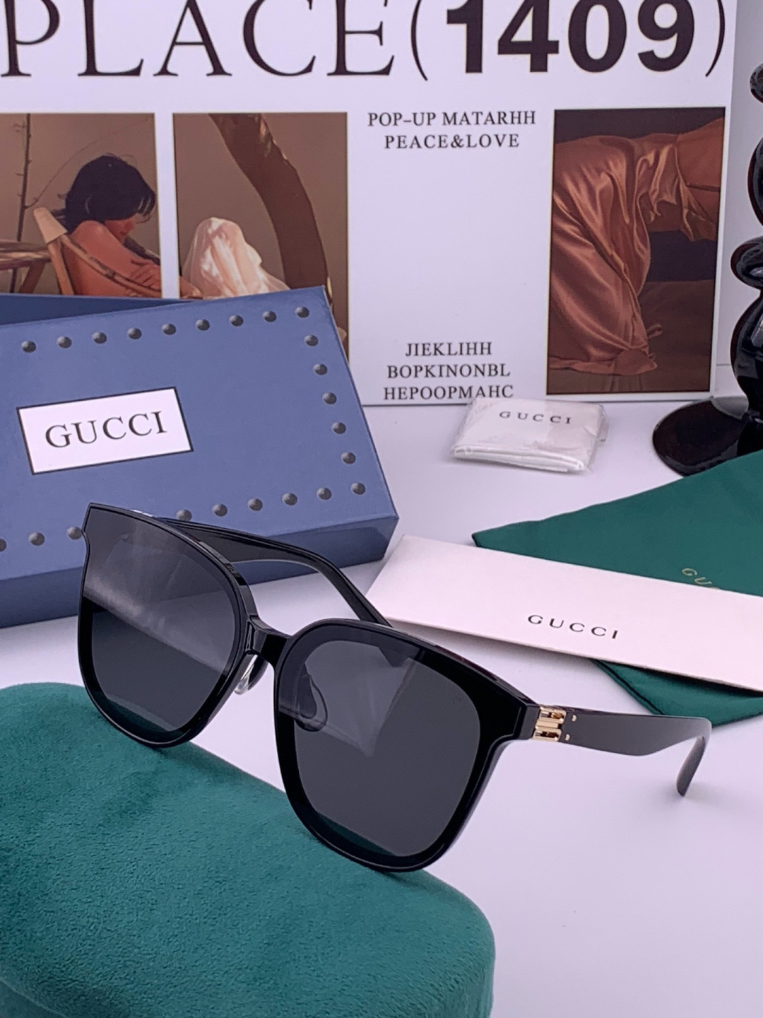 GUCCI  新款尼龙偏光太眼镜，情侣款时尚方框太阳镜佩戴舒适网红潮流款墨镜，大气女人范儿，大脸小脸都好