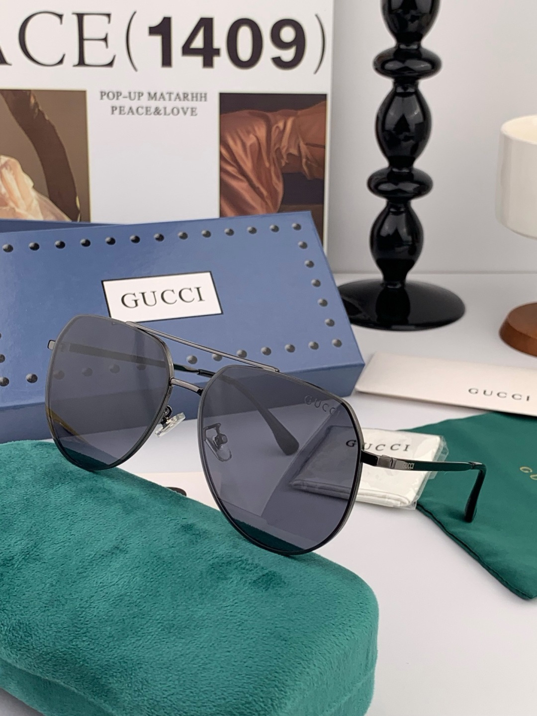 GUCCI 男款炫彩飞行员偏光太阳镜 ❤️材质：高清尼龙加厚卡槽高清偏光镜片 🌹无边框镜架💕颜👍型号：G