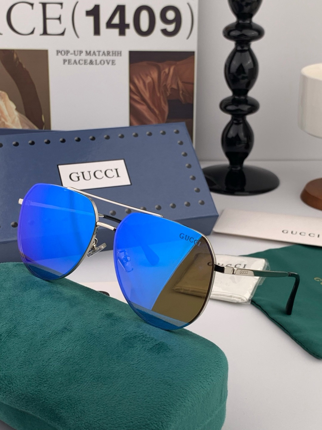 GUCCI 男款炫彩飞行员偏光太阳镜 ❤️材质：高清尼龙加厚卡槽高清偏光镜片 🌹无边框镜架💕颜👍型号：G