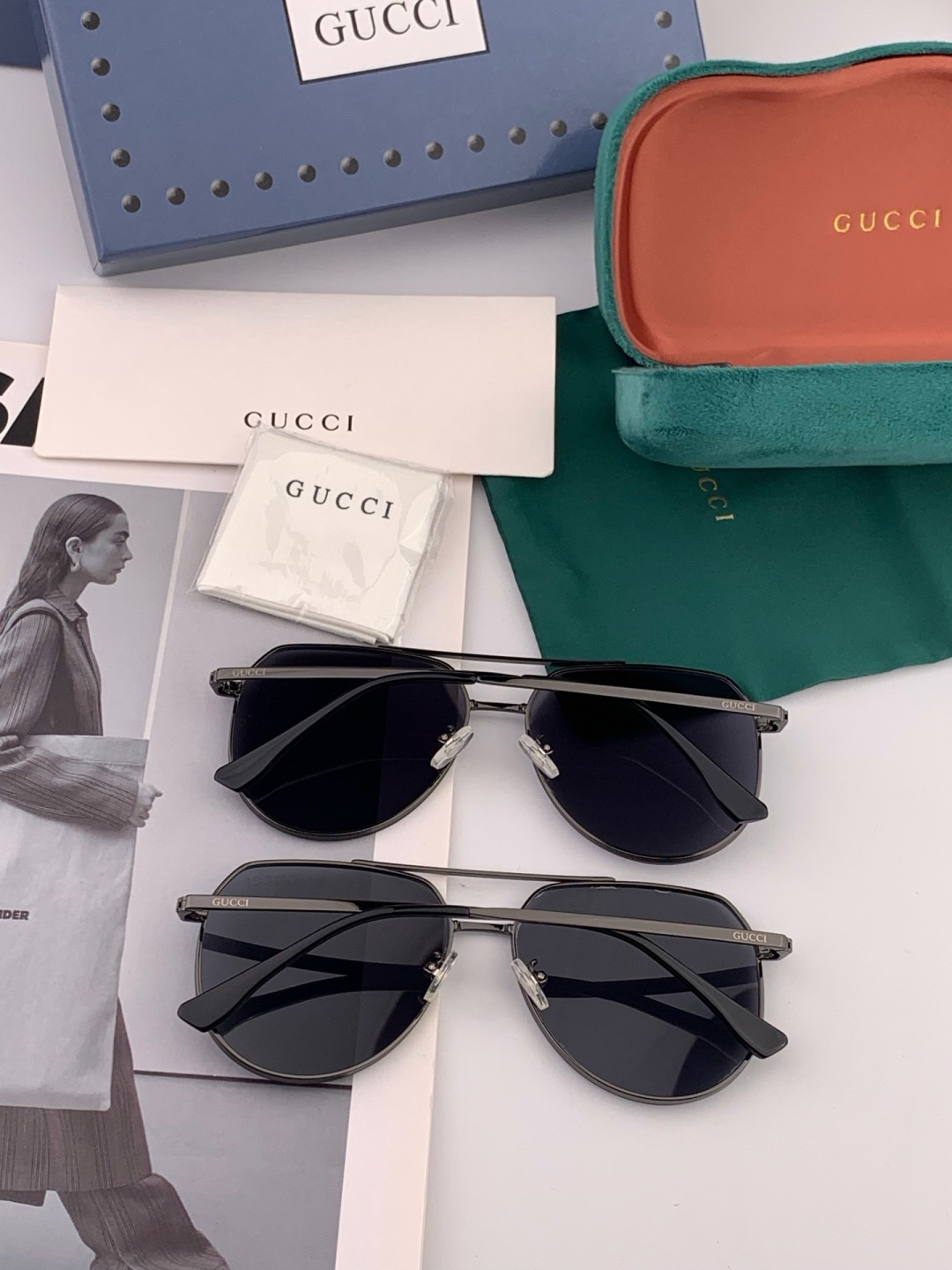 GUCCI 男款炫彩飞行员偏光太阳镜 ❤️材质：高清尼龙加厚卡槽高清偏光镜片 🌹无边框镜架💕颜👍型号：G
