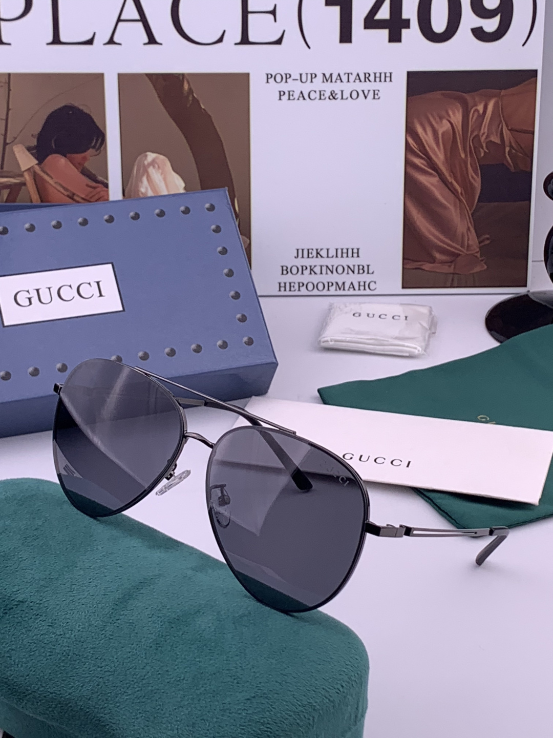 GUCCI 男款炫彩飞行员偏光太阳镜 ❤️材质：高清尼龙加厚卡槽高清偏光镜片 🌹无边框镜架💕颜👍型号：G