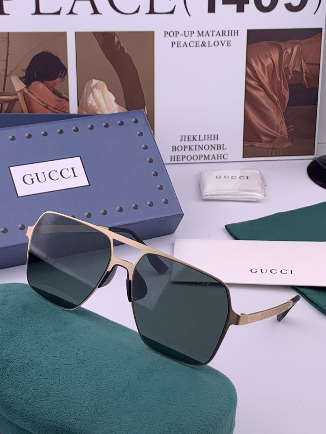 GUCCI 男款炫彩飞行员偏光太阳镜 ❤️材质：高清尼龙加厚卡槽高清偏光镜片 🌹无边框镜架💕颜👍型号：G