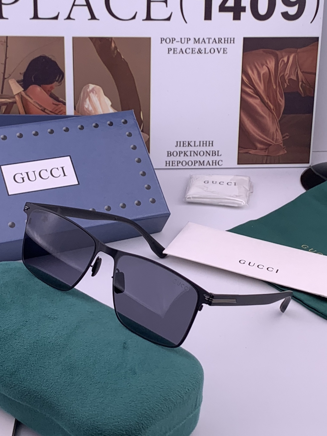 GUCCI 男款炫彩飞行员偏光太阳镜 ❤️材质：高清尼龙加厚卡槽高清偏光镜片 🌹无边框镜架💕颜👍型号：G