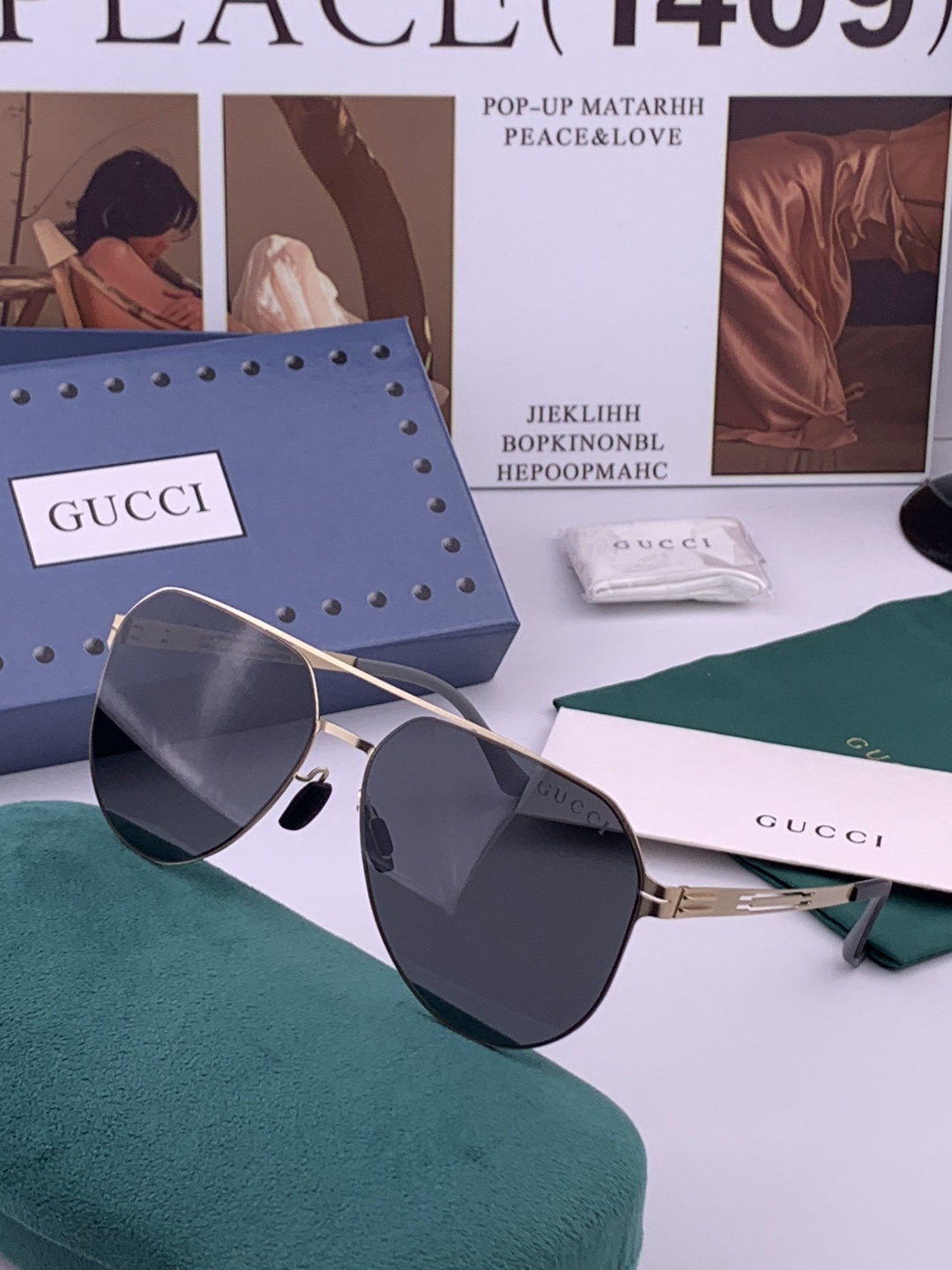 ♦️ GUCCI 新款男女情侣款太阳镜多边形墨镜iP电镀永不褪色 超轻超有弹性整幅眼镜无螺丝重要的是压不
