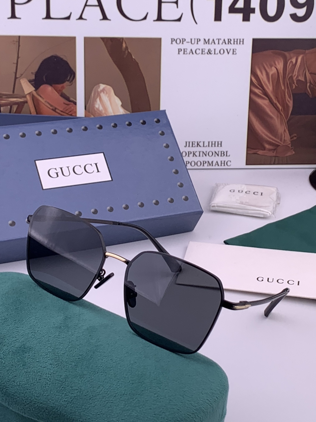 GUCCI 男款炫彩飞行员偏光太阳镜 ❤️材质：高清尼龙加厚卡槽高清偏光镜片 🌹无边框镜架💕颜👍型号：G