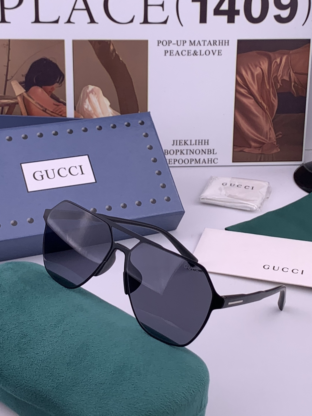 GUCCI 男款炫彩飞行员偏光太阳镜 ❤️材质：高清尼龙加厚卡槽高清偏光镜片 🌹无边框镜架💕颜👍型号：G