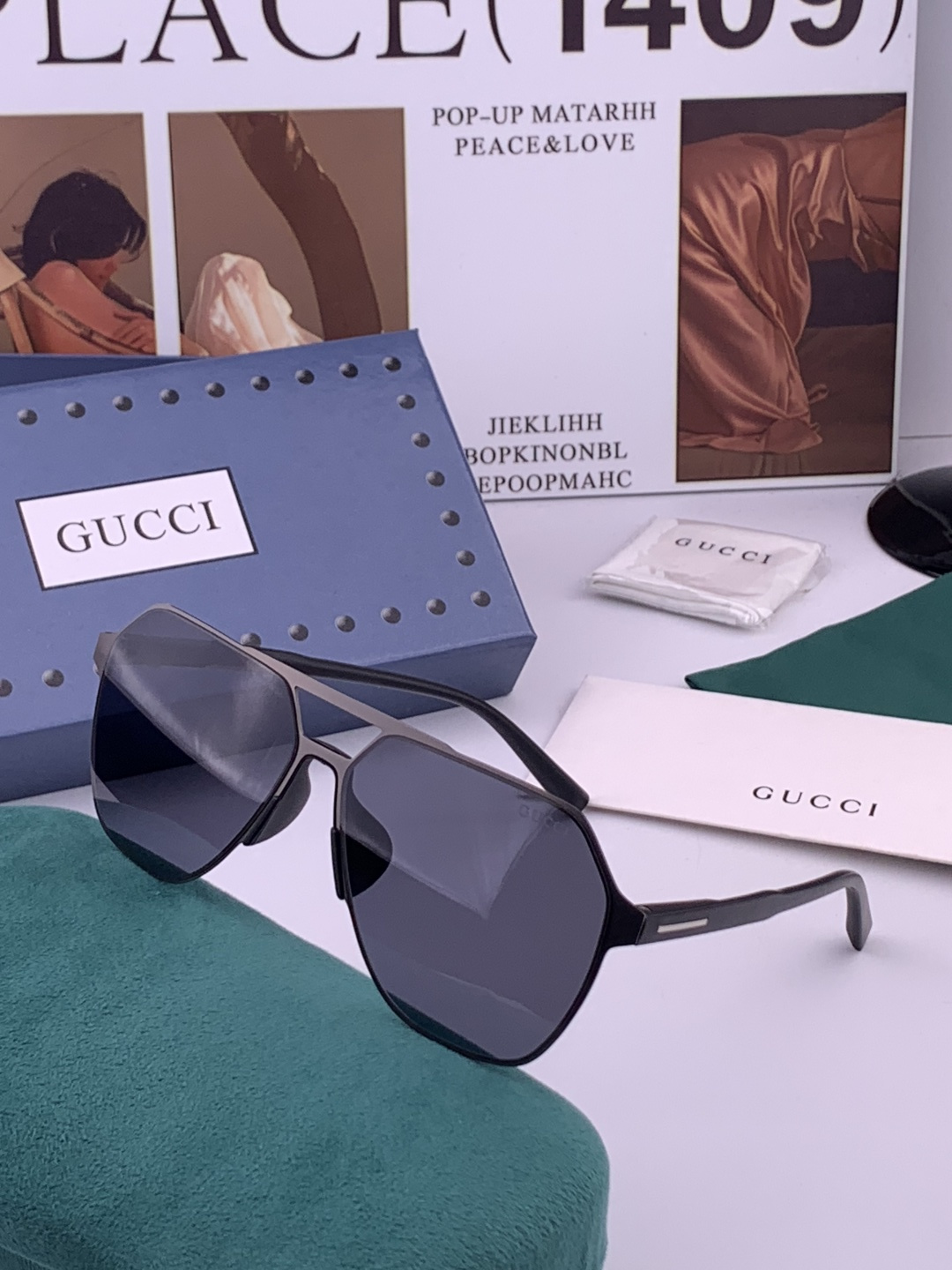 GUCCI 男款炫彩飞行员偏光太阳镜 ❤️材质：高清尼龙加厚卡槽高清偏光镜片 🌹无边框镜架💕颜👍型号：G