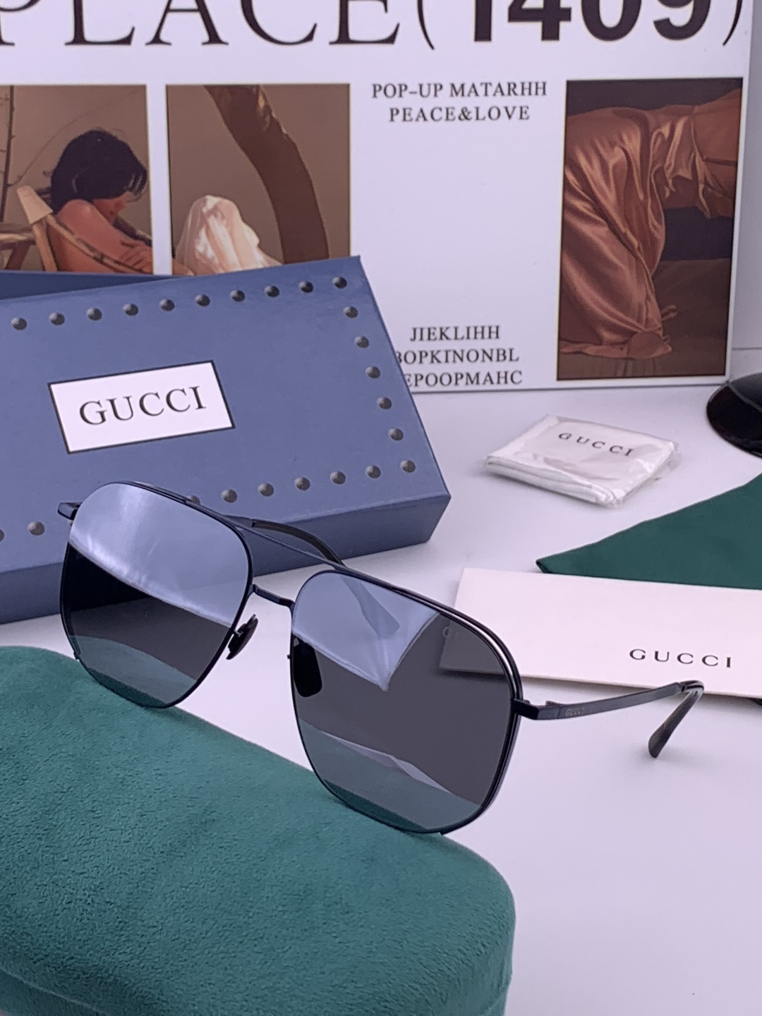 GUCCI 男款炫彩飞行员偏光太阳镜 ❤️材质：高清尼龙加厚卡槽高清偏光镜片 🌹无边框镜架💕颜👍型号：G