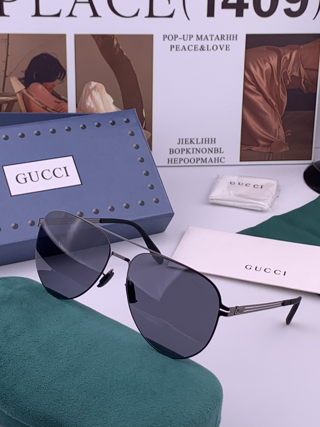 GUCCI 男款炫彩飞行员偏光太阳镜 ❤️材质：高清尼龙加厚卡槽高清偏光镜片 🌹无边框镜架💕颜👍型号：G