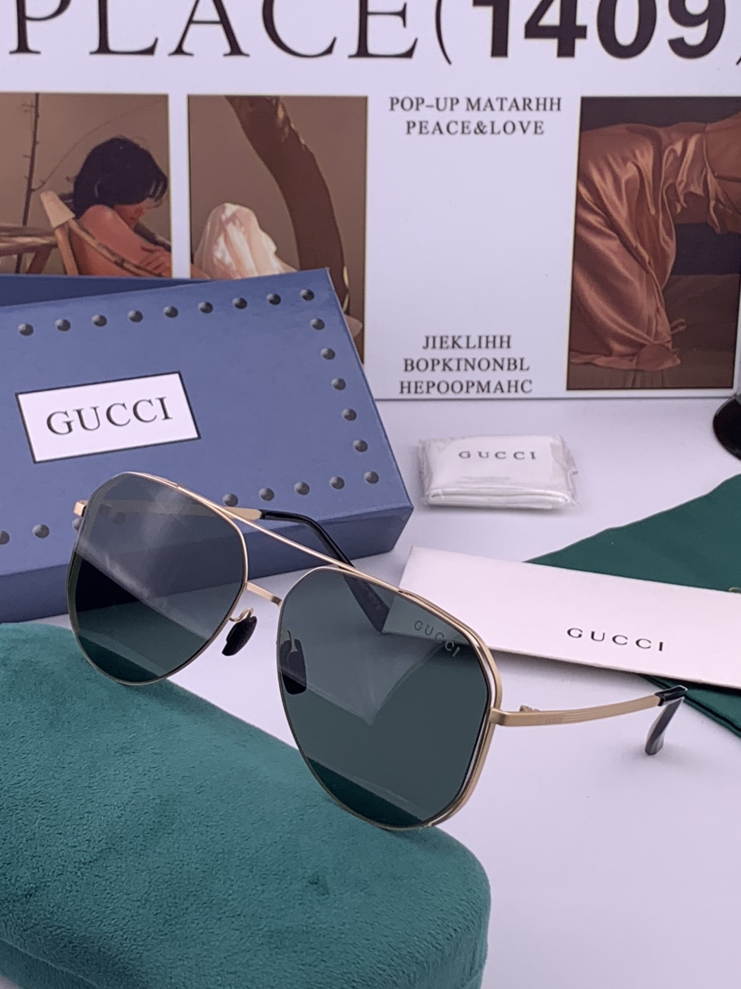 ♦️ GUCCI 新款男女情侣款太阳镜多边形墨镜iP电镀永不褪色 超轻超有弹性整幅眼镜无螺丝重要的是压不