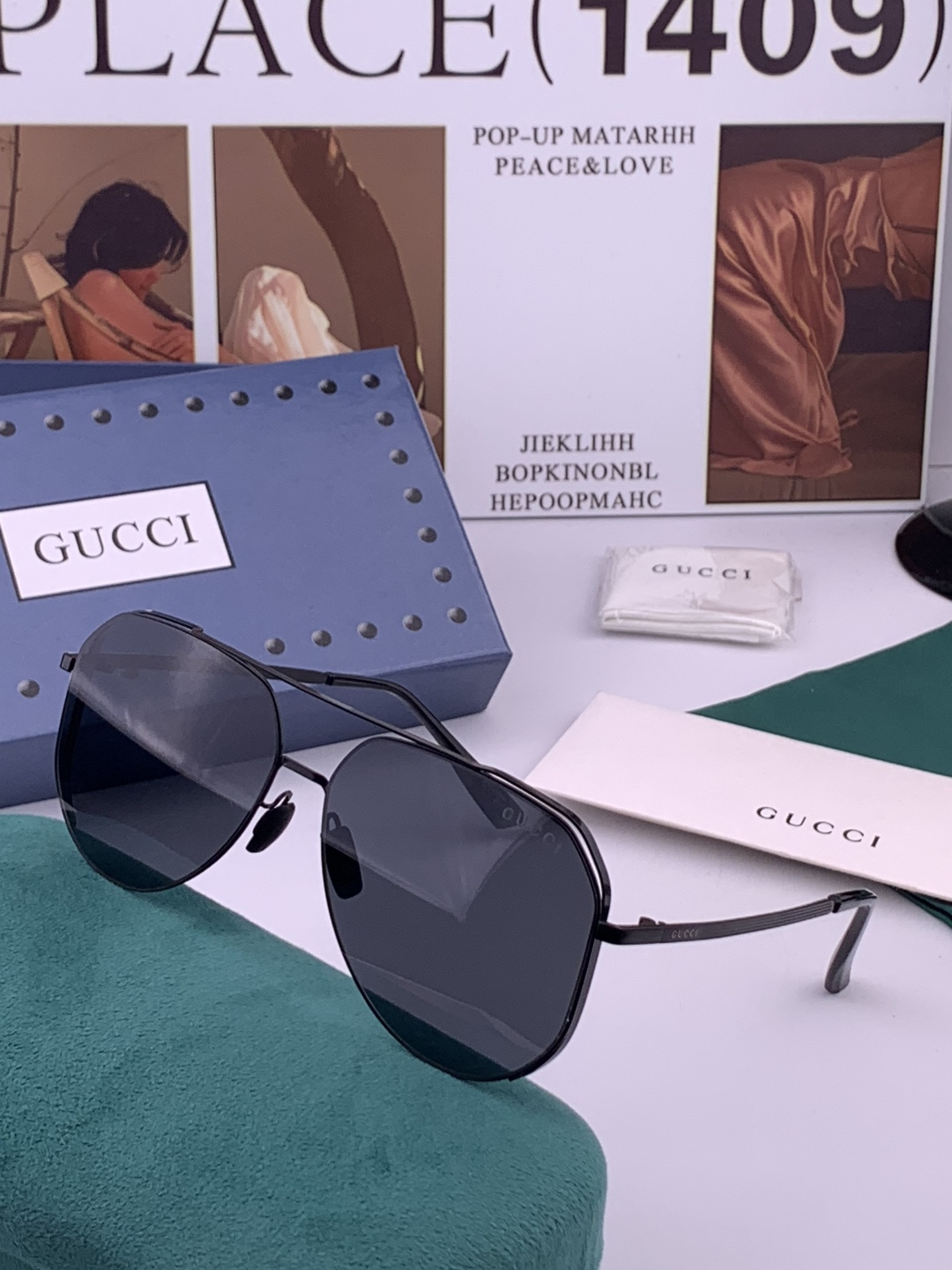♦️ GUCCI 新款男女情侣款太阳镜多边形墨镜iP电镀永不褪色 超轻超有弹性整幅眼镜无螺丝重要的是压不