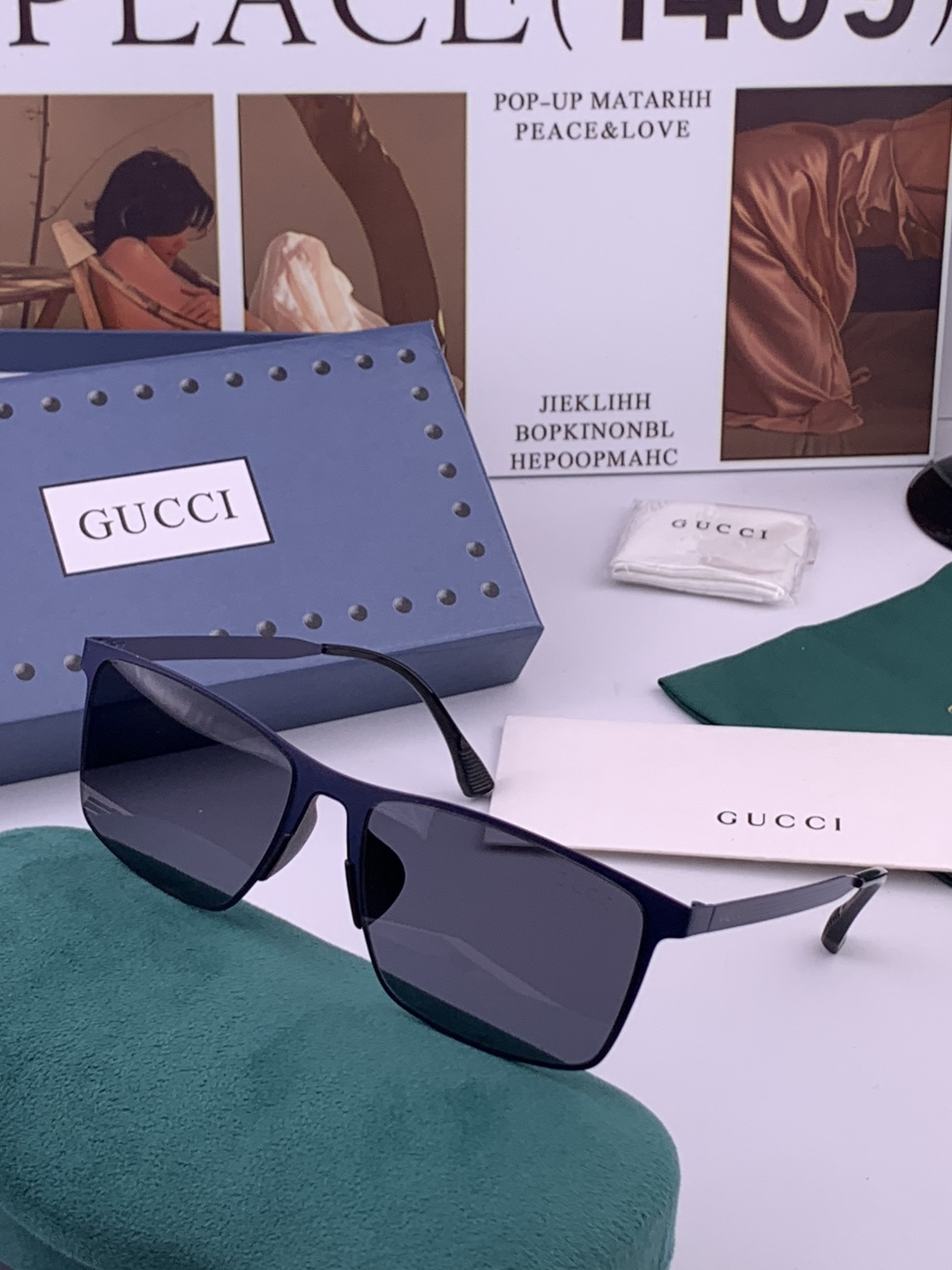 GUCCI 男款炫彩飞行员偏光太阳镜 ❤️材质：高清尼龙加厚卡槽高清偏光镜片 🌹无边框镜架💕颜👍型号：G