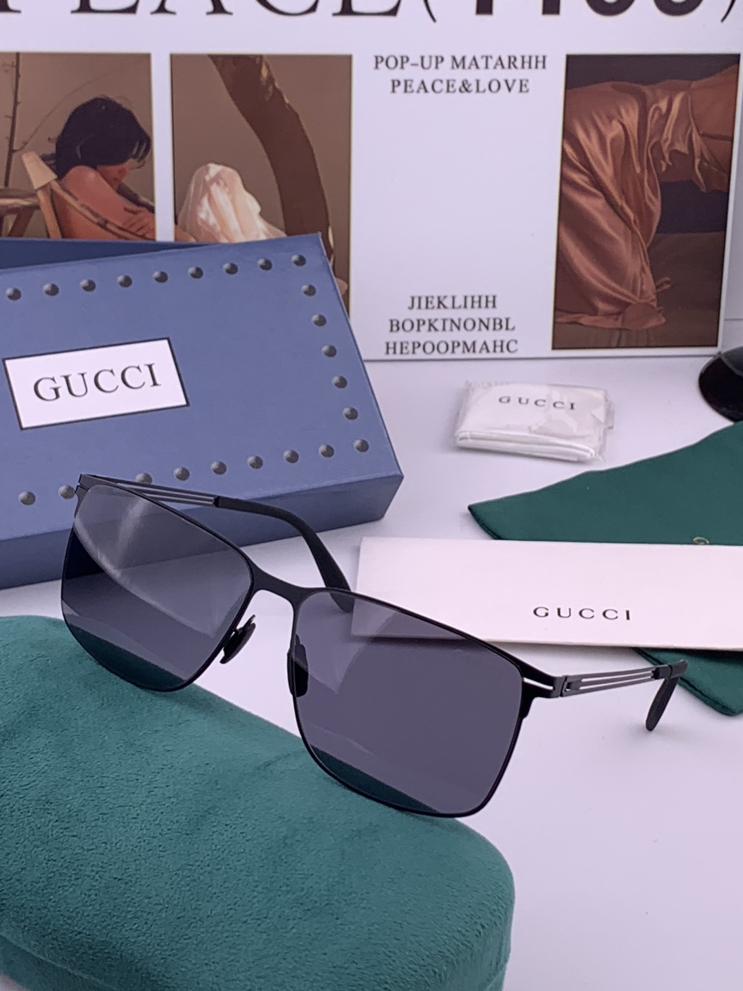 ♦️ GUCCI 新款男女情侣款太阳镜iP电镀永不褪色 超轻超有弹性整幅眼镜无螺丝重要的是压不坏 高清尼