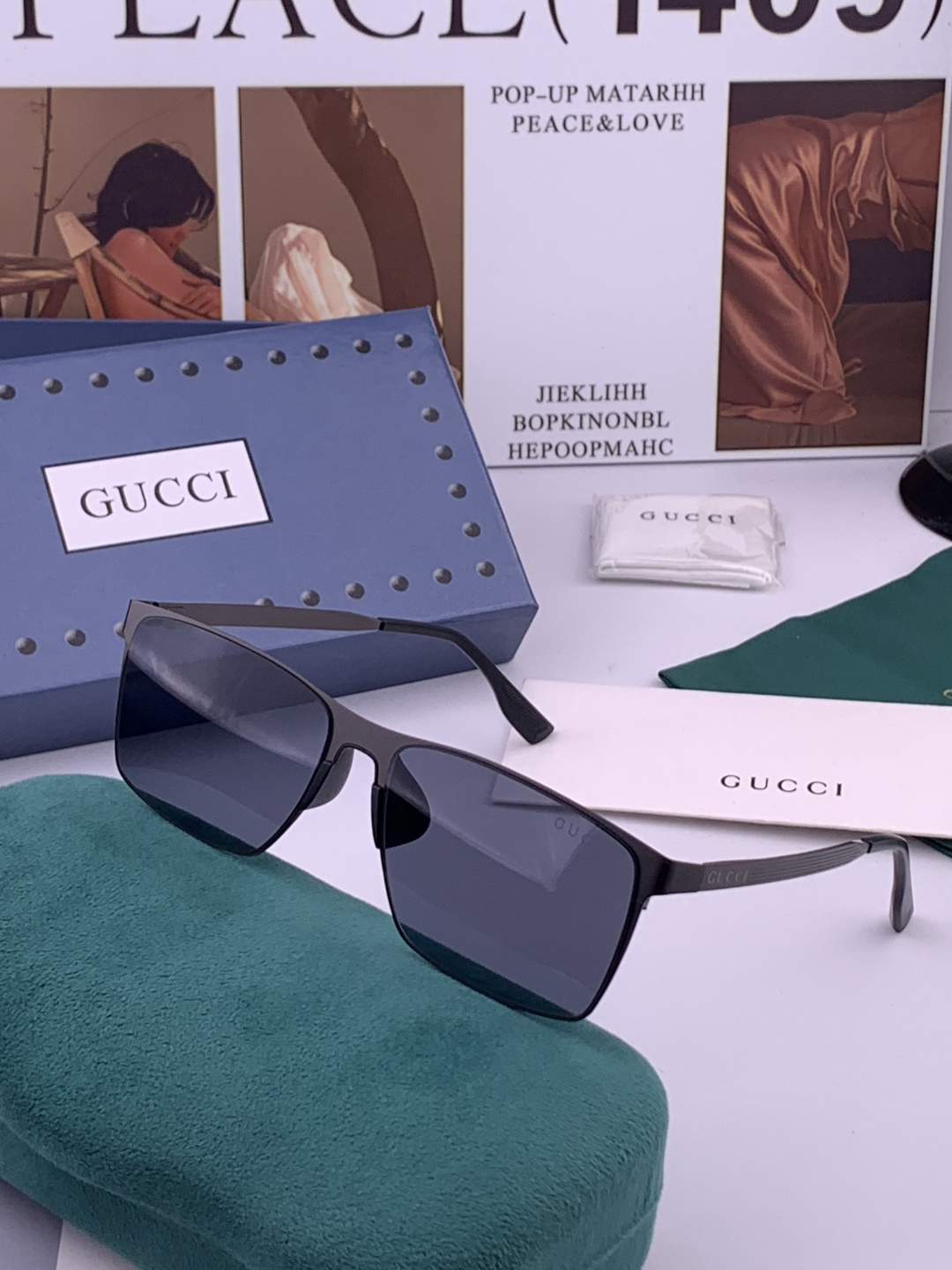 GUCCI 男款炫彩飞行员偏光太阳镜 ❤️材质：高清尼龙加厚卡槽高清偏光镜片 🌹无边框镜架💕颜👍型号：G